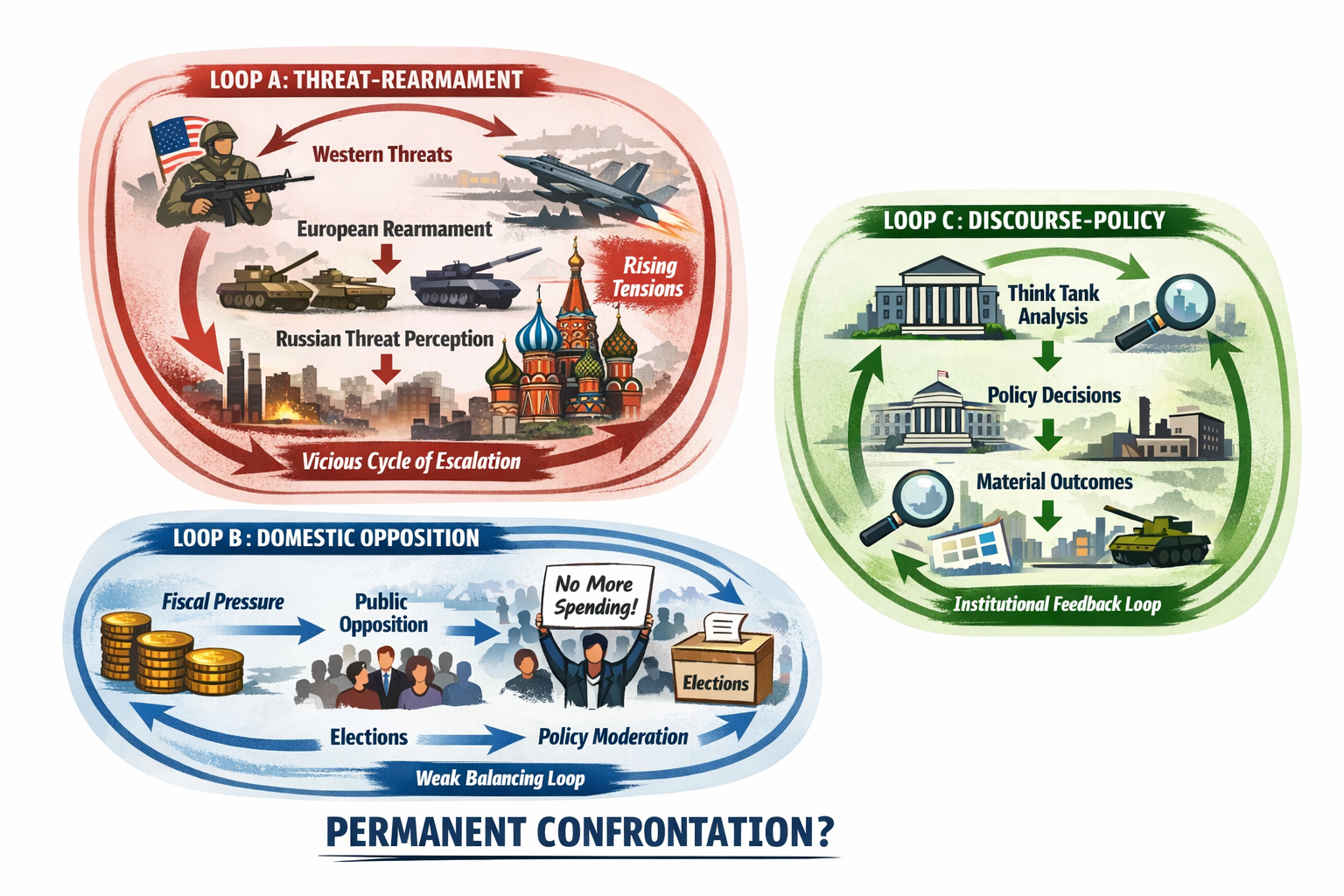 The loops that seal in permanent confrontation