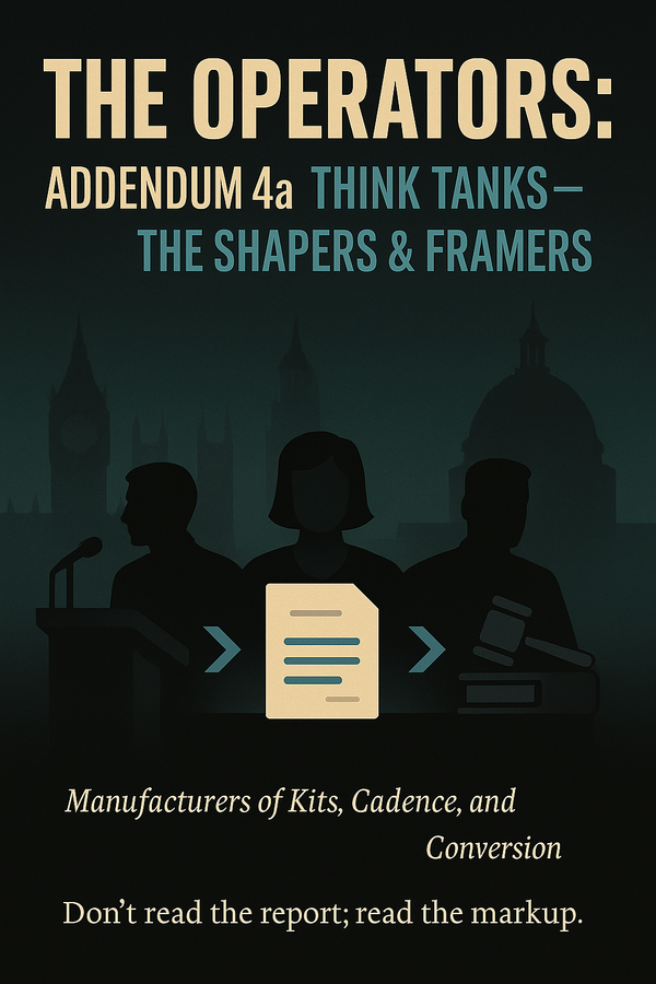 The Operators: Addendum 4a. Think Tanks – The Shapers & Framers