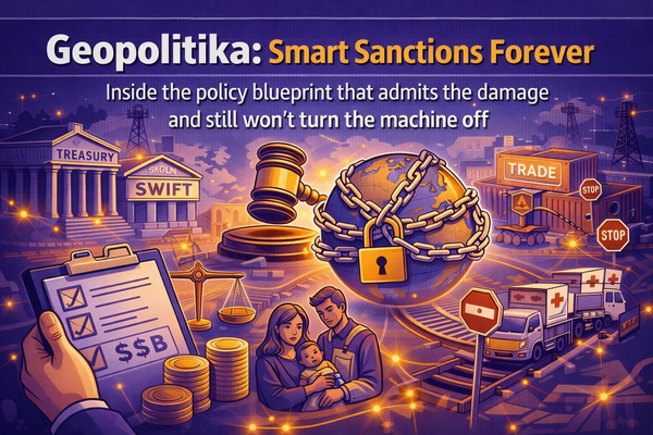 Geopolitika: Smart Sanctions Forever – Inside The Policy Blueprint That Admits The Damage And Still Won’t Turn The Machine Off